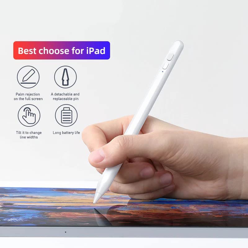 OEM Active Stylus Pencil Pen with Palm Rejection Compatible for iPad 2018 or Later, Pencil for iPad with Palm Rejection, Rechargeable Stylus for iPad 2018-2022