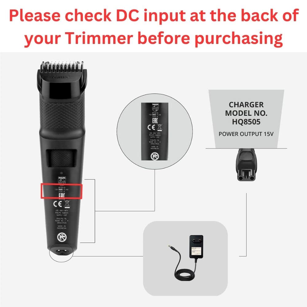 Hi-Lite Essentials 15v Trimmer Charger Adapter for Philips Trimmer (Check model in description) | Replacement for Philips HQ8505 Supply Unit
