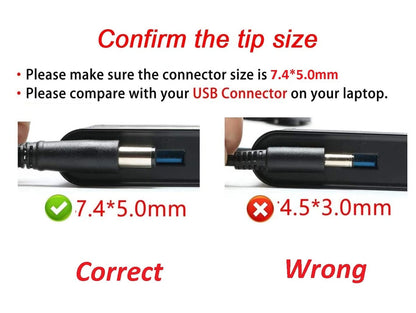 Compatible Dell 65w Moti Pin Laptop Power Adapter  19.5V 3.34A with Dell Latitude 3470 3480 3550 3570 3580 5280 5480 5580 7280 7480 E5270 E5450 Adapter 7.4MM X 5.0MM - power cable included