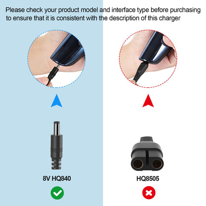 Hi-Lite Essentials 8V 100mA Quick Charger for Philips Norelco HQ840 Multigroom Series MG3750 MG3750/50 MG3750/10 MG3750/60 MG3760 MG3760/50 Trimmer Adapter Power Supply Cord for Philips