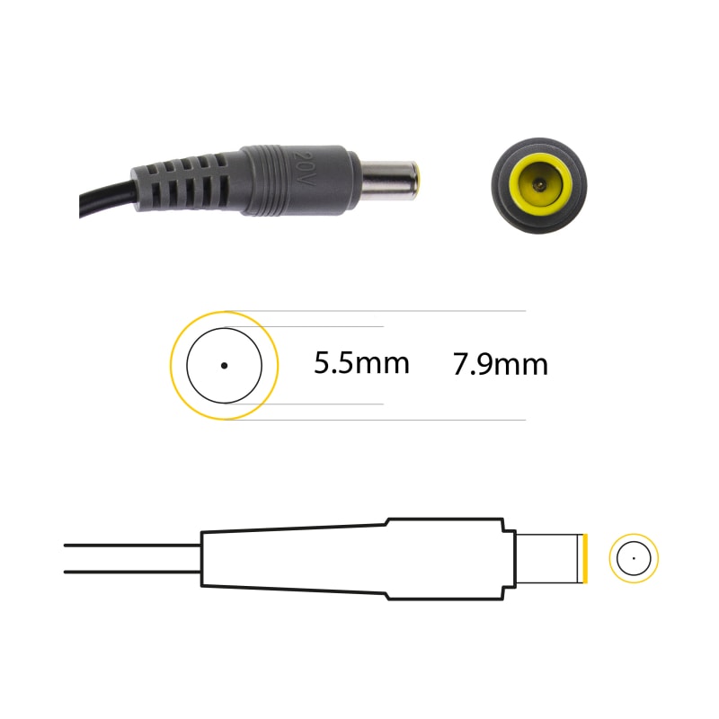 Compatible Lenovo 65W Power Adapter 20V 3.25A for Lenovo Thinkpad Laptop (7.9 mm*5.5 mm)- Power Cable Included