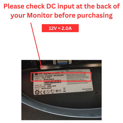 Hi-Lite Essentials 12V 2Amp Power Adapter for LG Monitor supportable for LG 18.5 inch 19 inch 21.5inch 22inch 24inch 27inch
